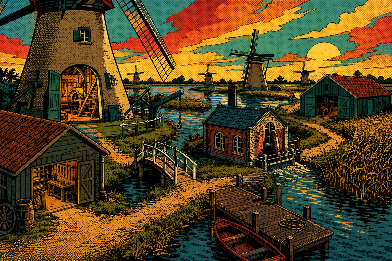 Popartscène van Kinderdijk