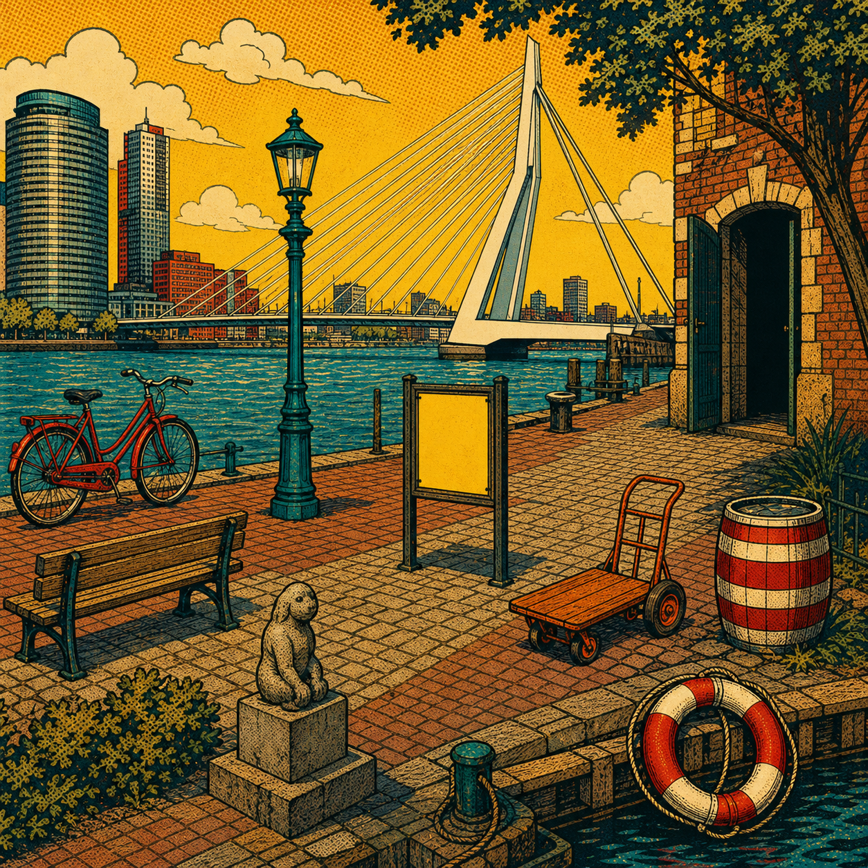 Doorlopende popartscène van Erasmusbrug