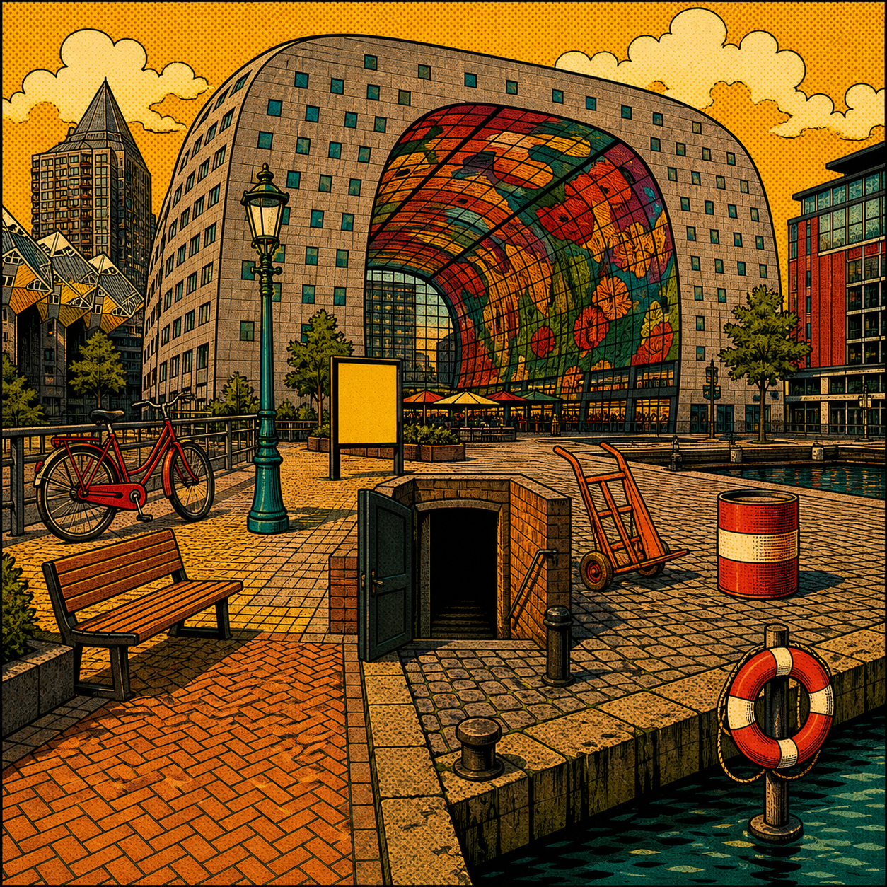 Doorlopende popartscène van Markthal Rotterdam